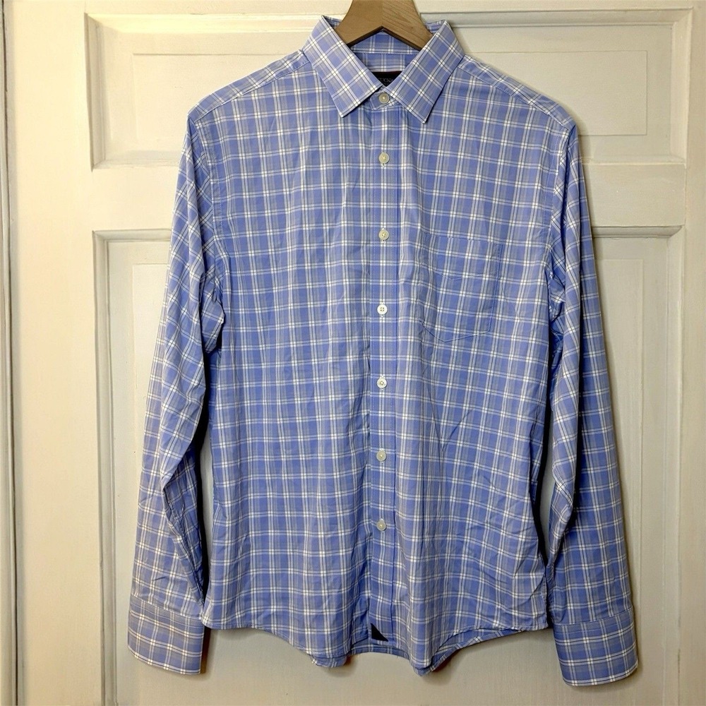 UNTUCKit Zonte Blue Plaid Performance Stretch Men's Medium Button Down Shirt - Picture 4 of 8